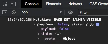 Screenshot of a Vuex mutation logged to the Devtools console.