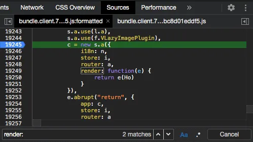 Screenshot of the Vue instance call which has been obfuscated and reads c = new s.a()